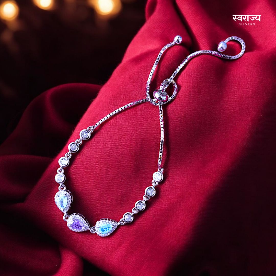 Fancy Victoria Multicolour Diamond -925 Silver Adjustable Ladies Bracelet