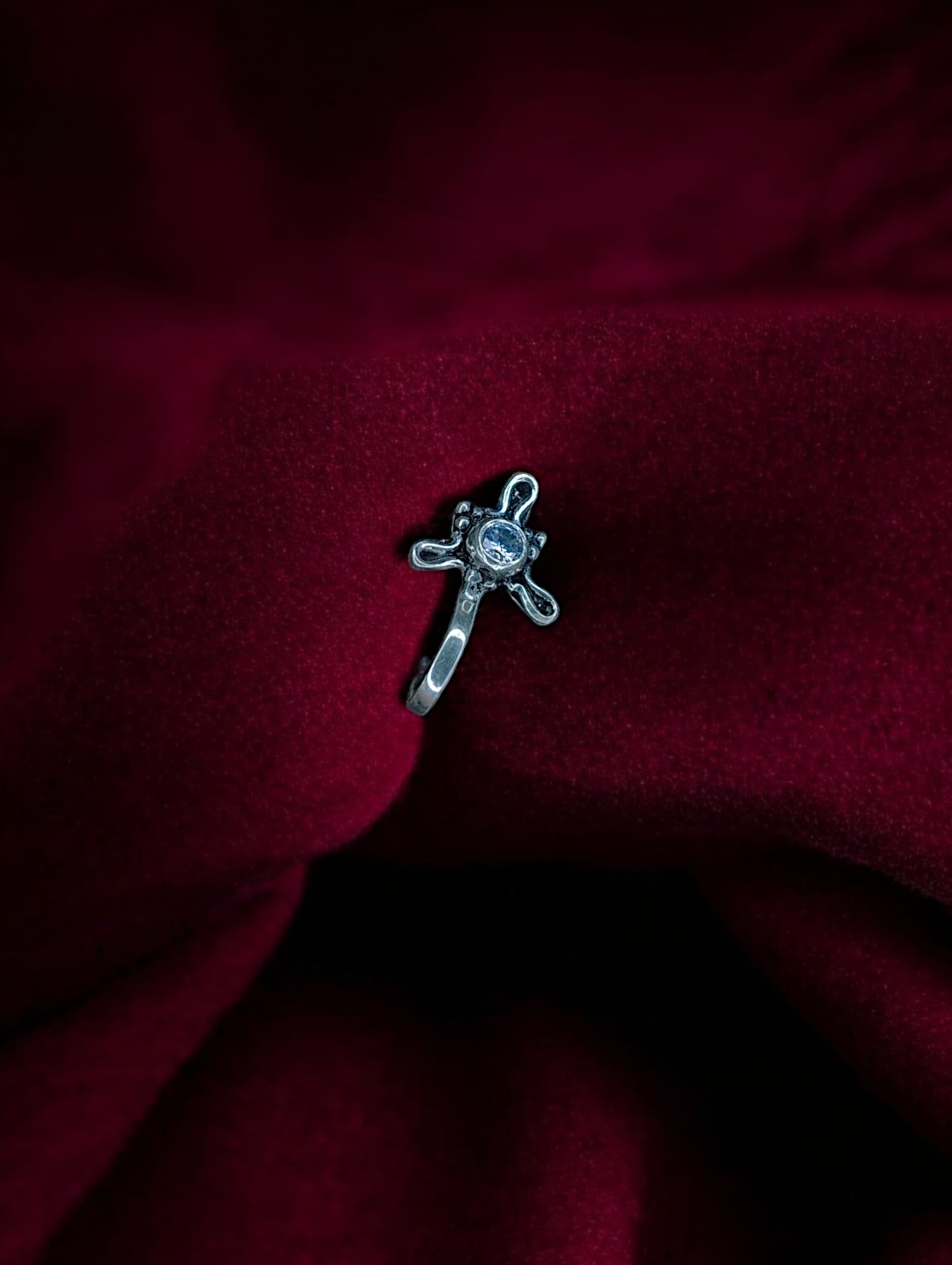 Nose Pin (Pressing) Oxidised Turtle Charm - 925 Silver