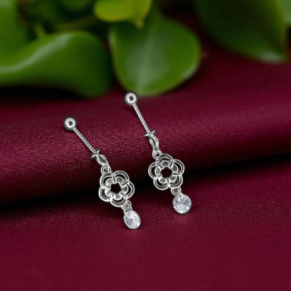 Silver Floral Stud Ball Bugadi Earring