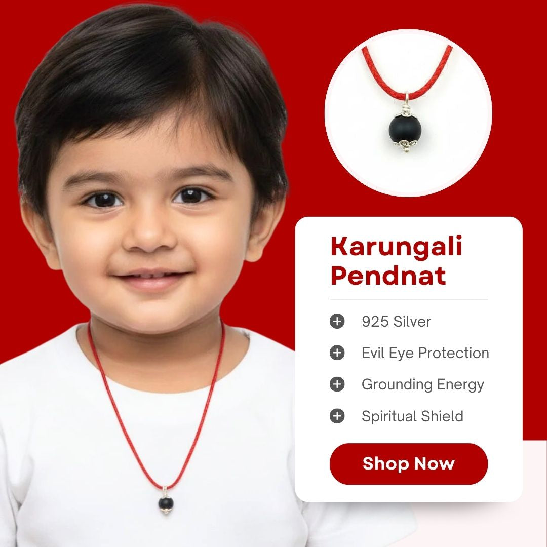 Karungali Bead Baby Pendant With 925 Silver Cap