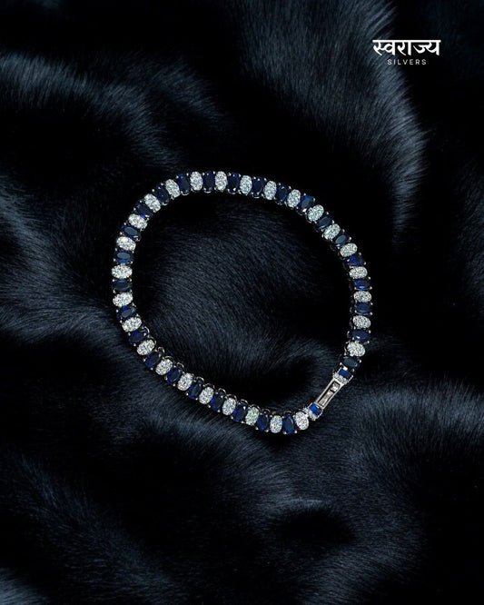 Blue & White Diamond - Ladies 925 Silver Bracelet