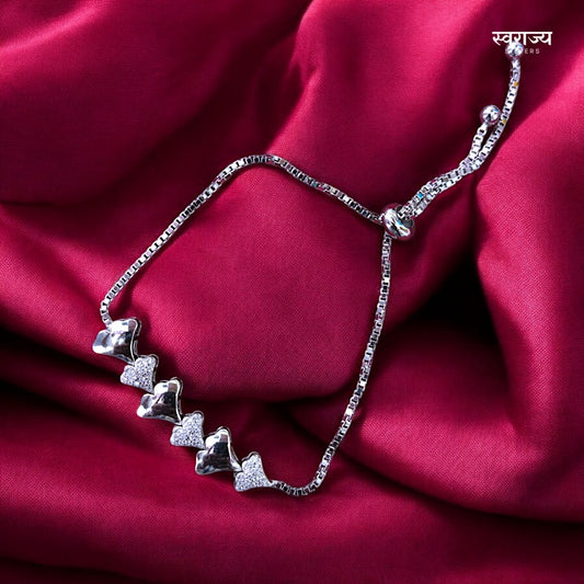Fancy Heart Shaped Diamond -925 Silver Adjustable Ladies Bracelet