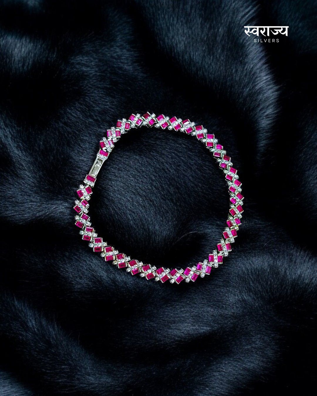 Pink White Zircon  - Ladies 925 Silver Bracelet