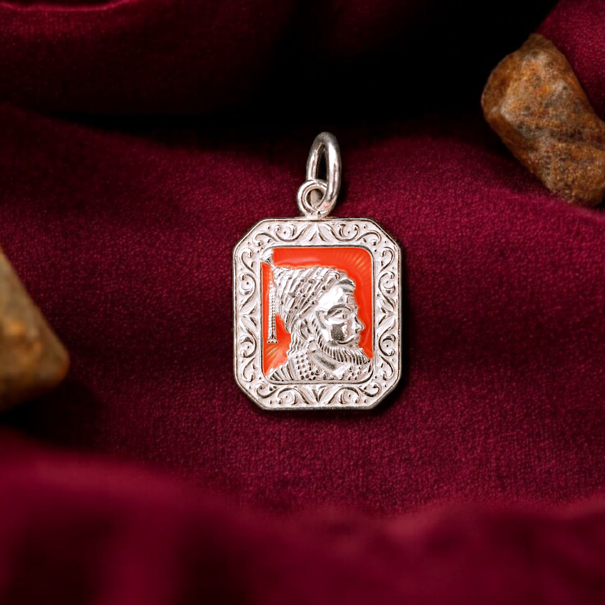 Chhatrapati Shivaji Maharaj Orange Enamel Pendant