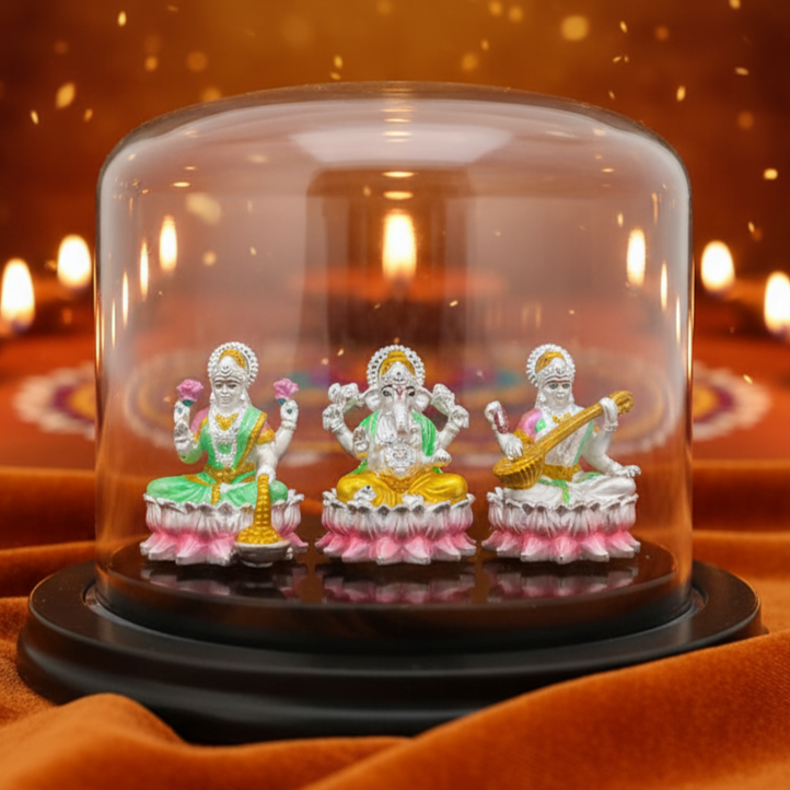 Divine Trimurti Idol - Laxmi-Ganesha-Saraswati I 999 Silver