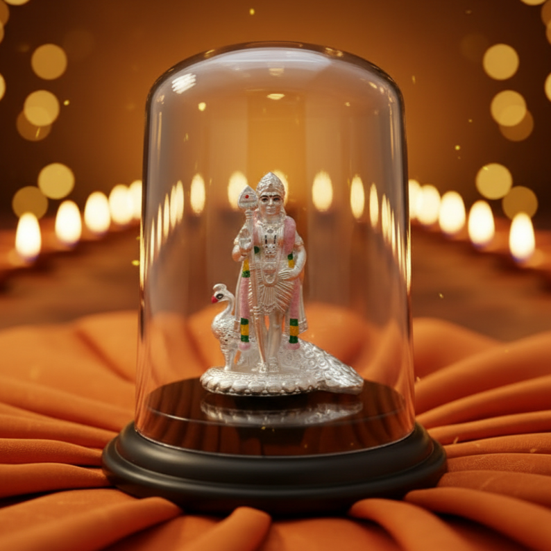 Divine Lord Murugan with Peacock 925 Silver Idol