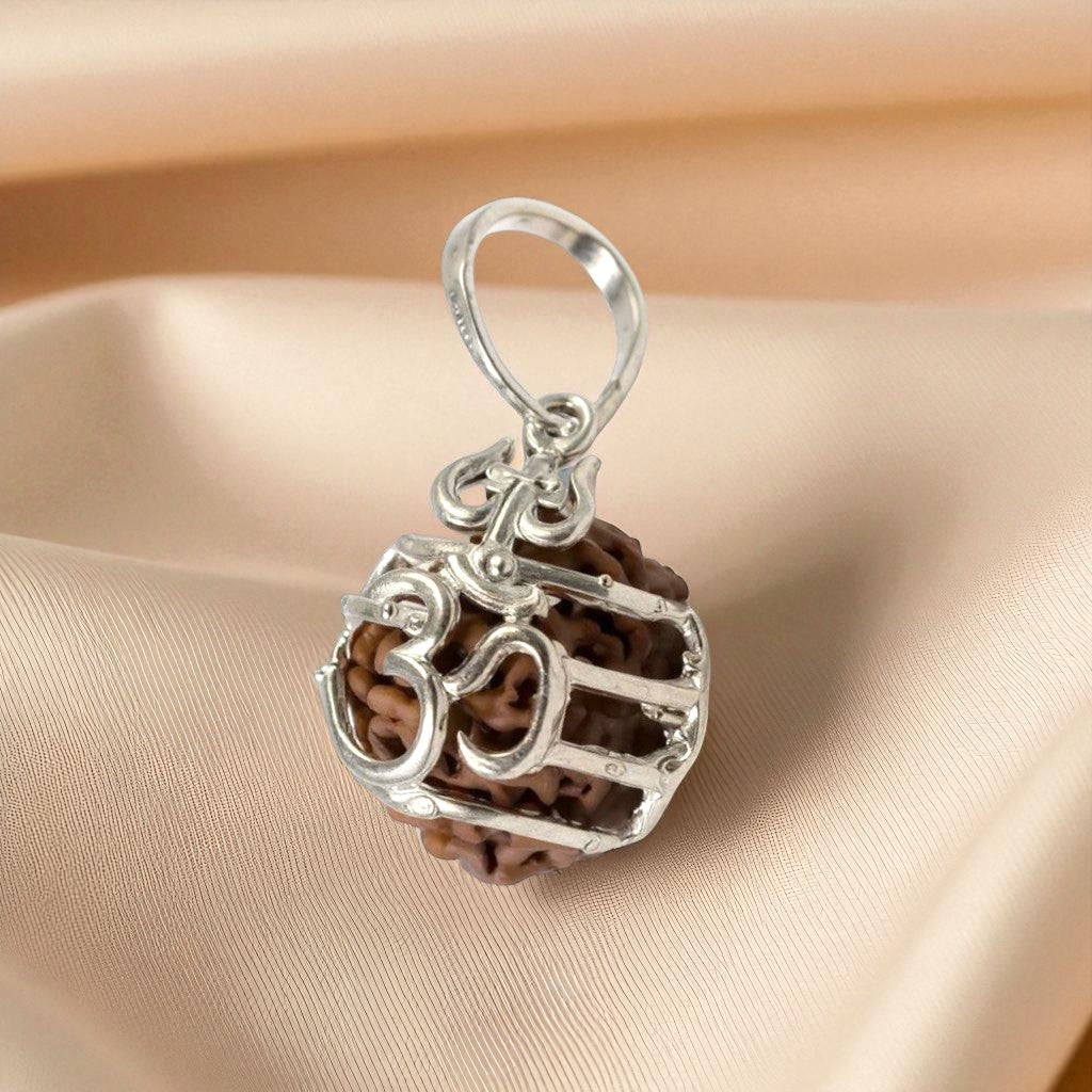 Rudraksha Trishul Om Pendant Silver