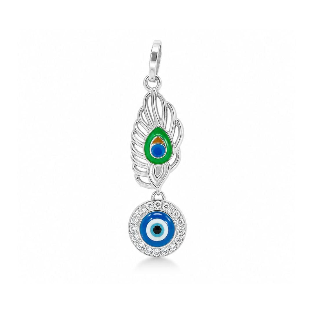 Shree Krishna Evil Eye Morpankh Pendant - 925 silvers