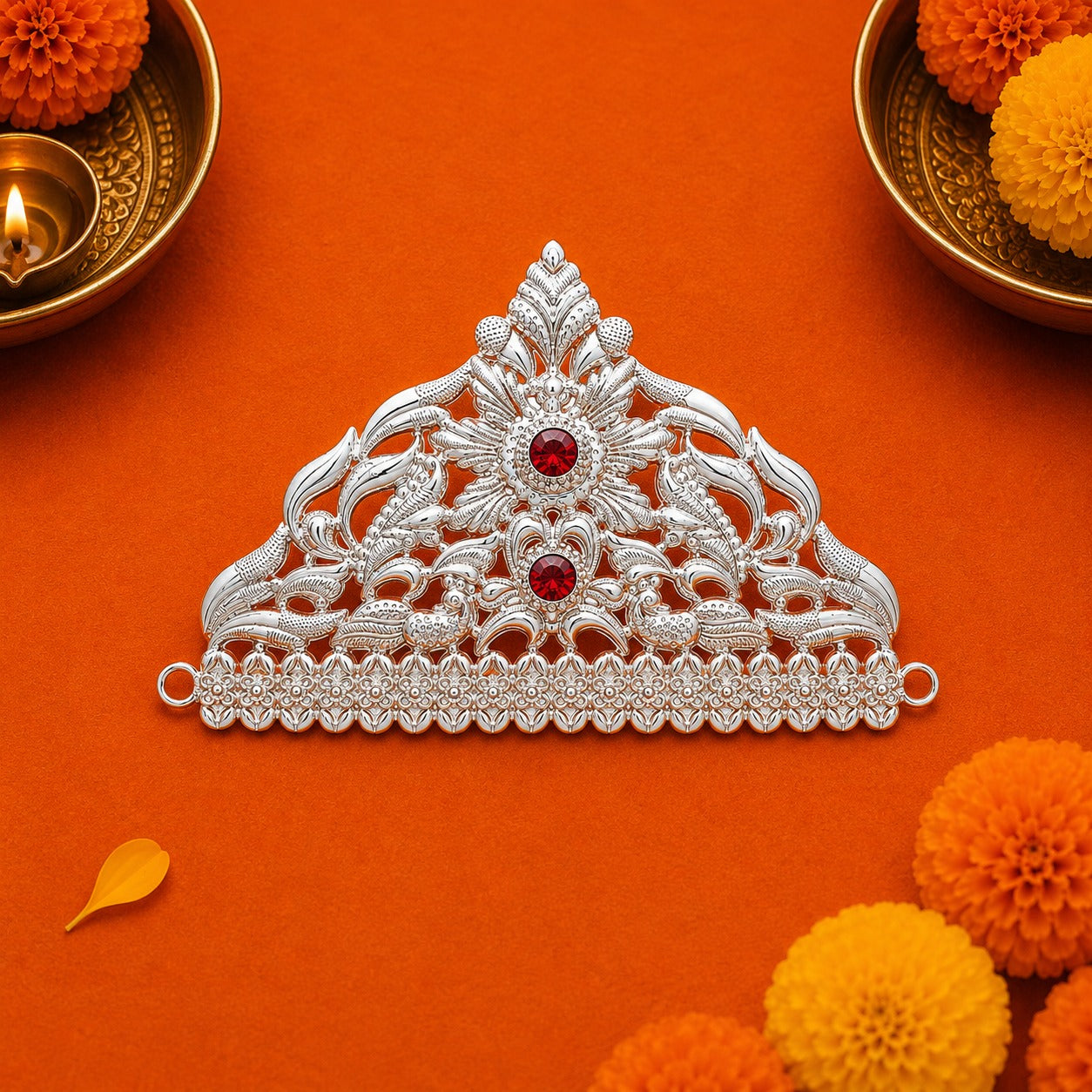 Divine Ganpati Silver Crown with 2 Diamonds