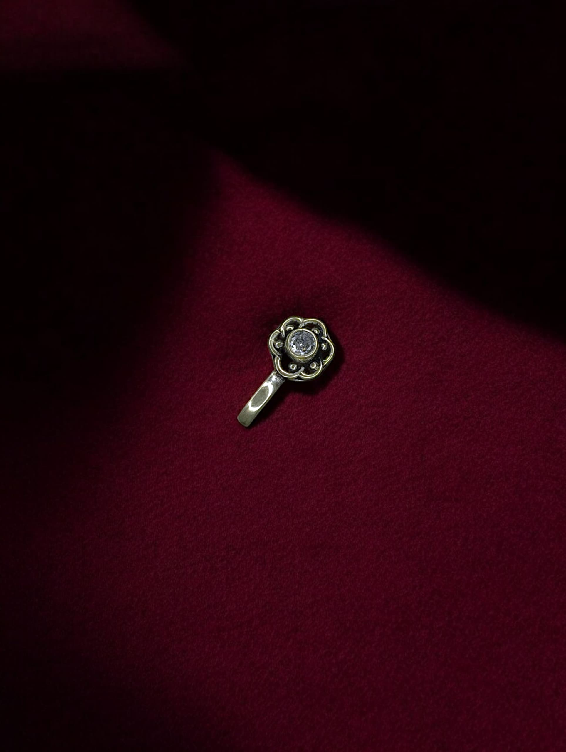 Nose Pin (Pressing) Oxidised Floral Petal - 925 Silver