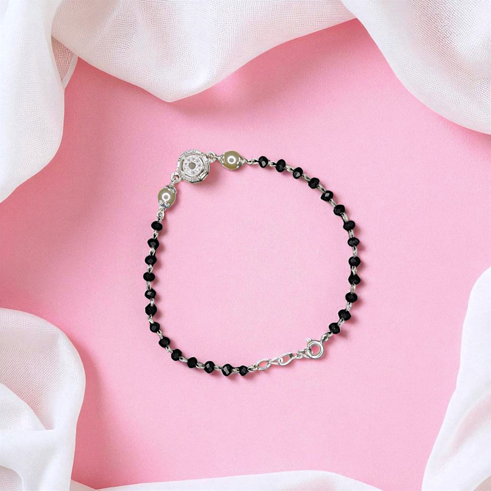 Round Pearl Beaded Hand Mangalsutra - 925 Silver