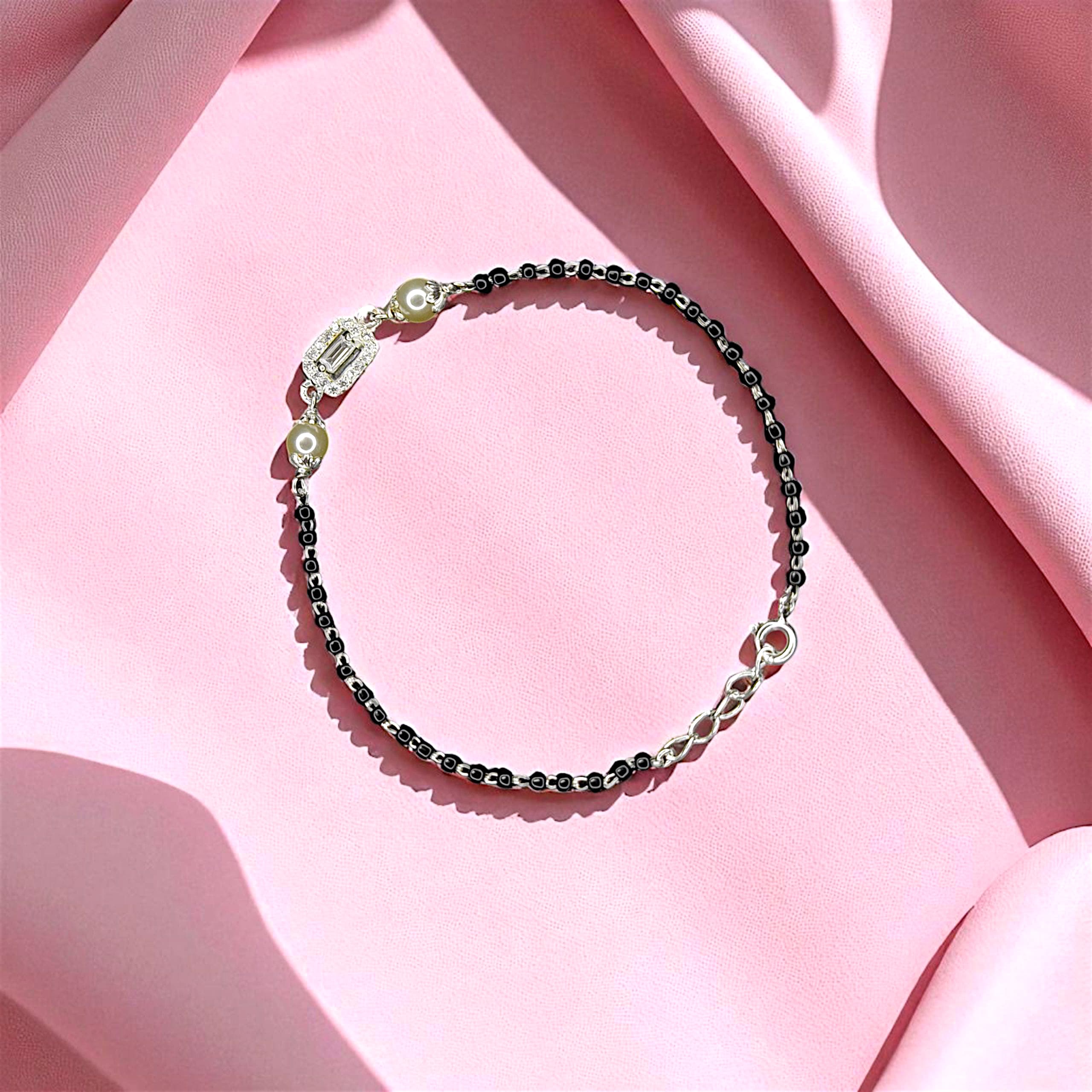 Rectangle Pearl Beaded Adjustable Hand Mangalsutra - 925 Silver