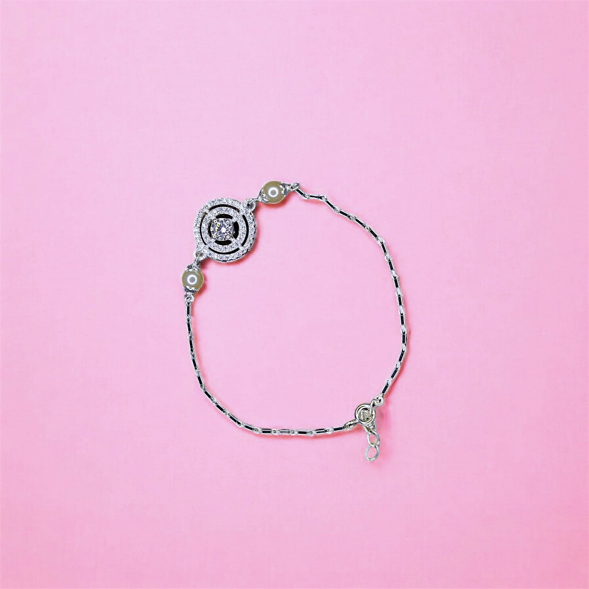 Circular Gun Metal Beaded Hand Mangalsutra - 925 Silver