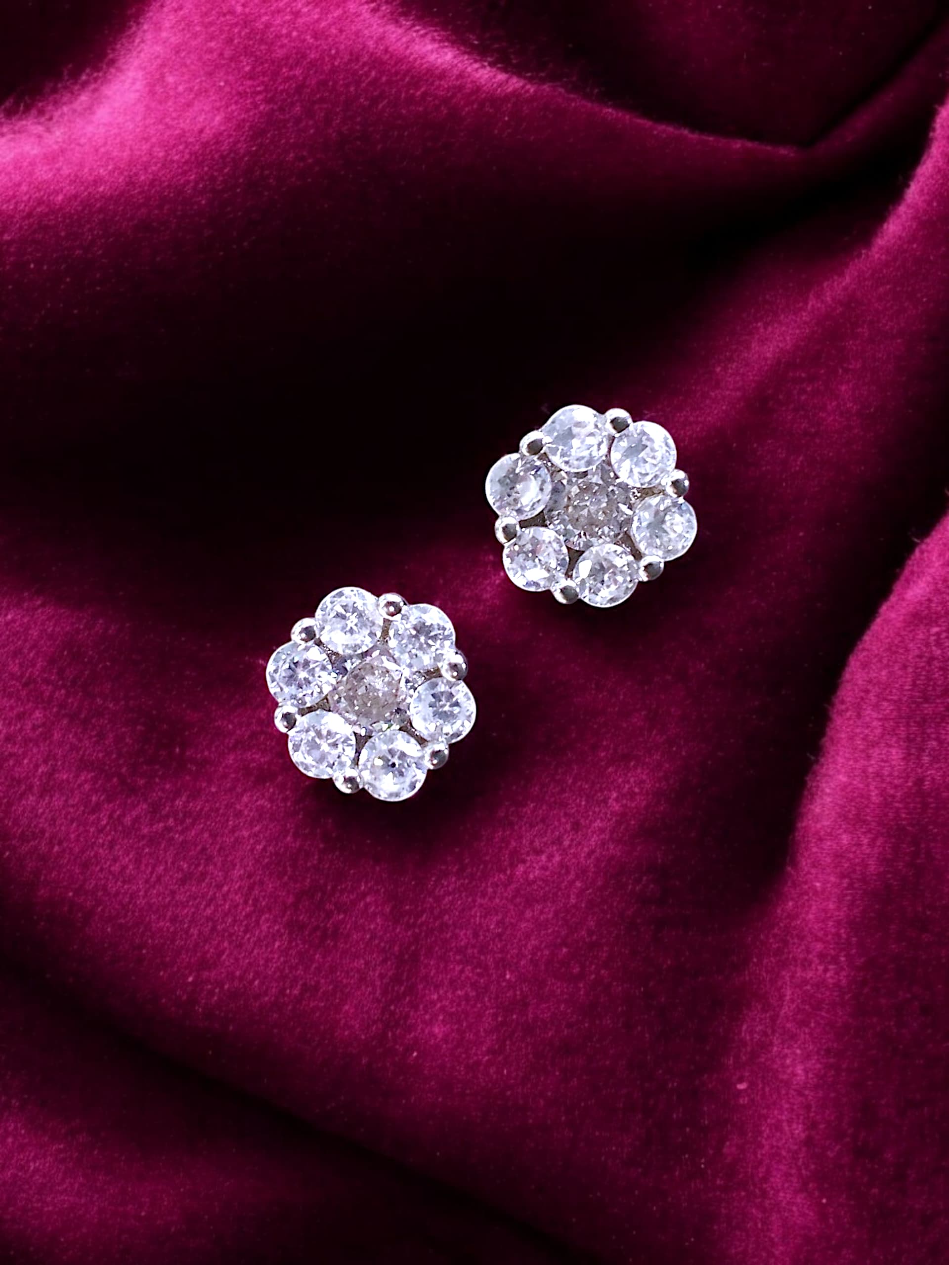 Diamond Floral Earrings - 925 silver