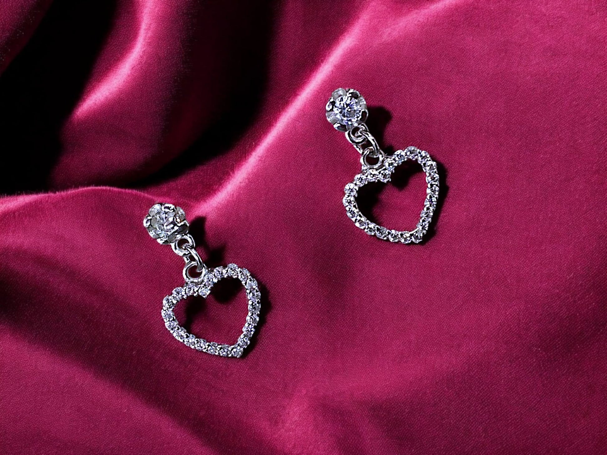 Heart Drop Earrings - 925 silver
