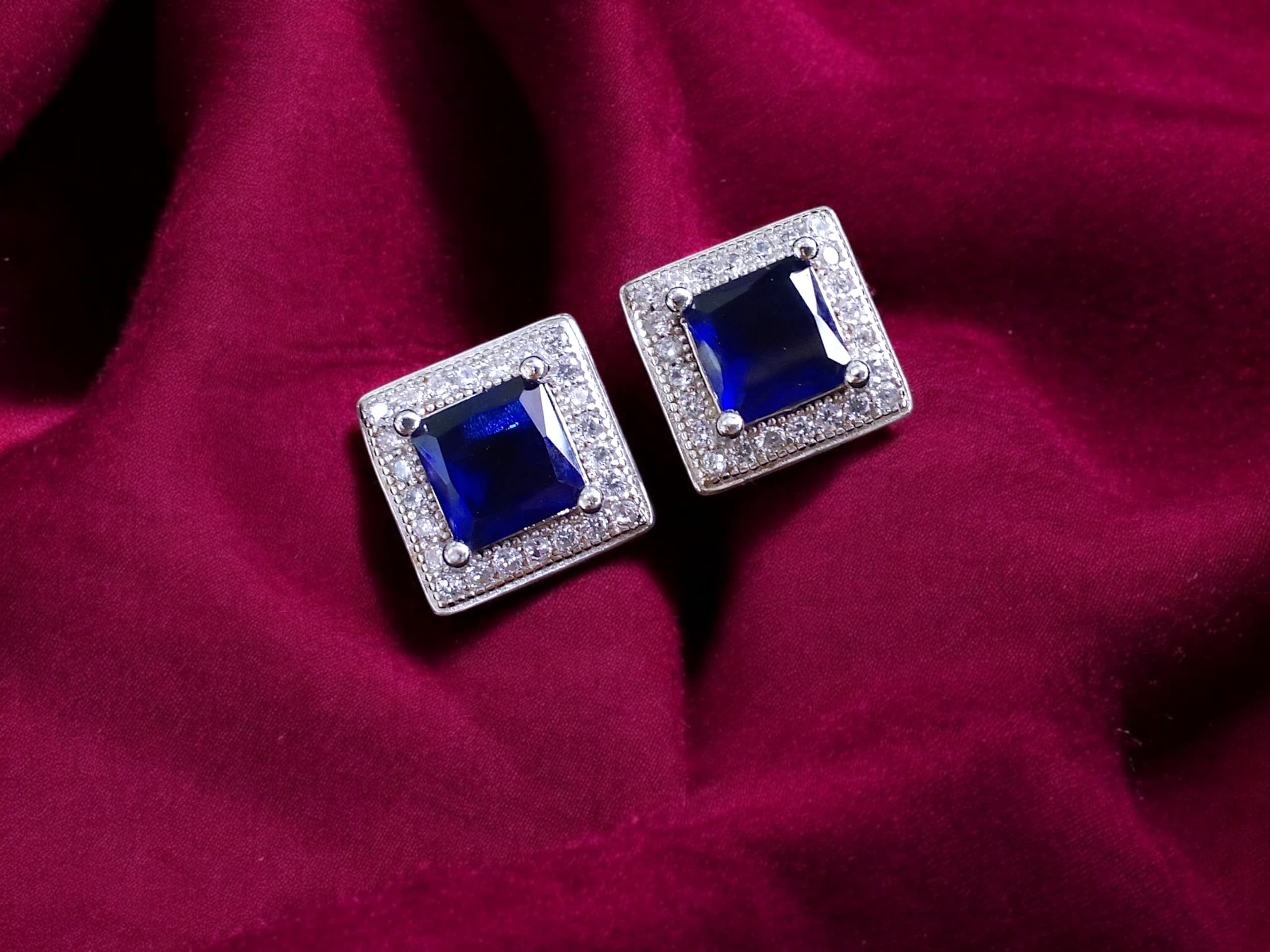 Blue Sapphire Crystal Earrings - 925 silver