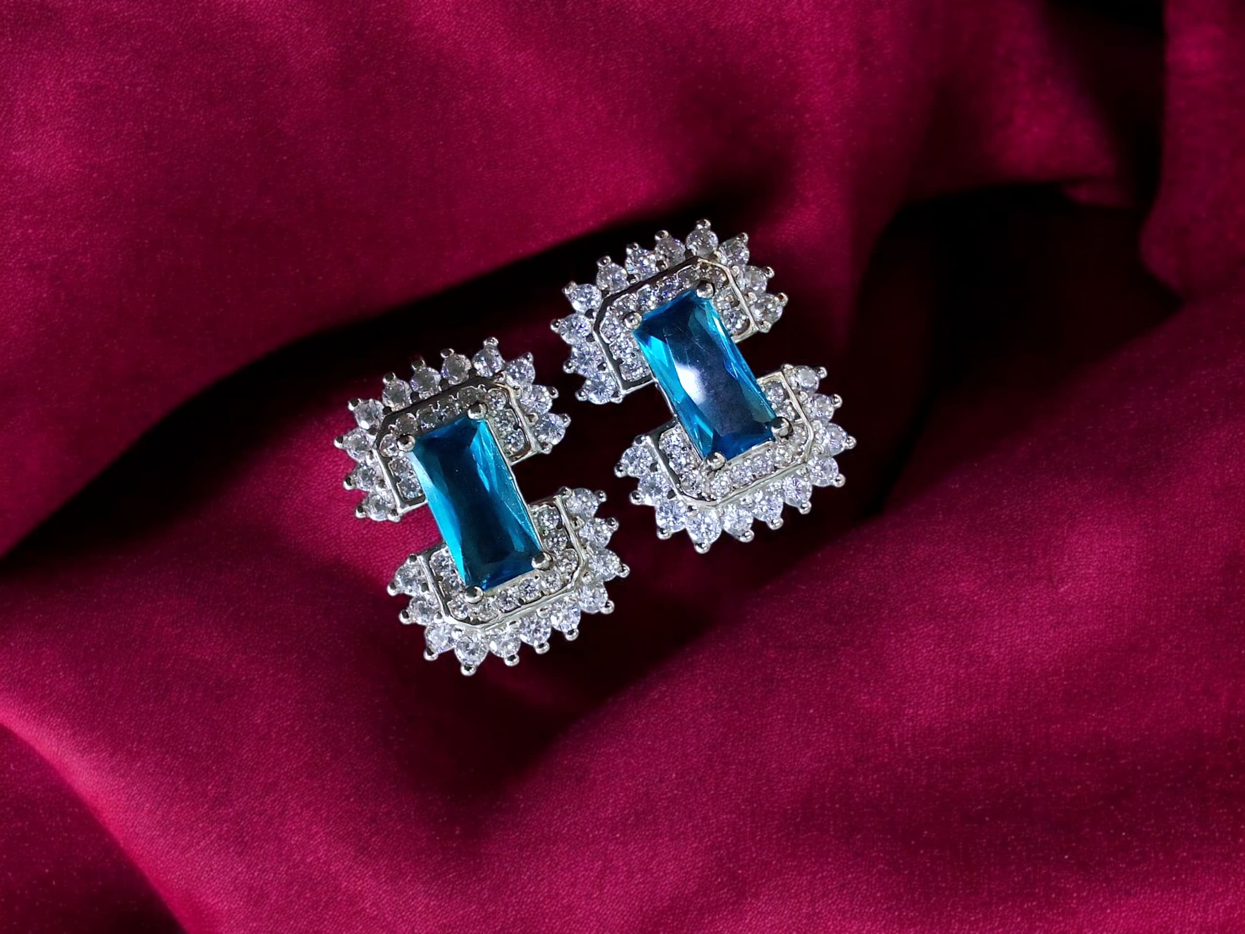 Blue Gemstone Stud Earrings - 925 silver