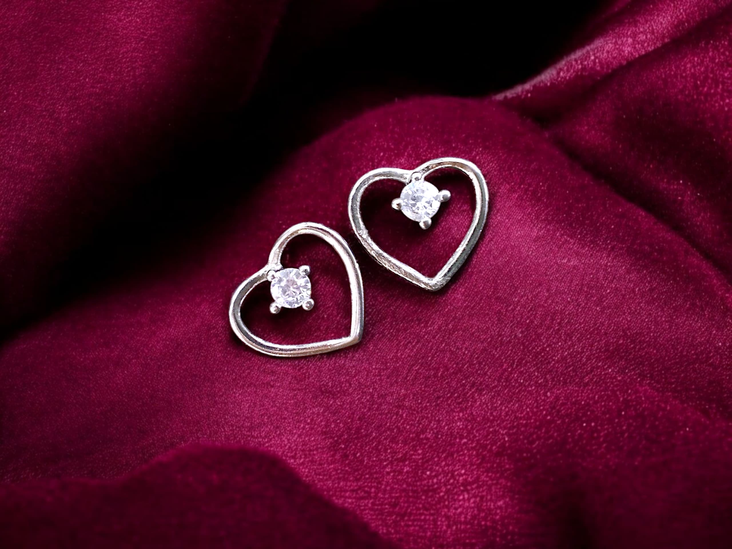Stylish Double Heart Stud Earrings - 925 silver