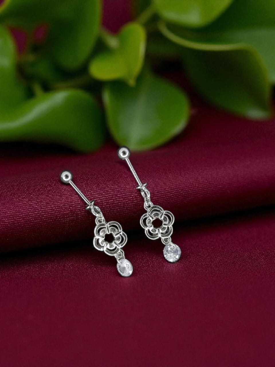 Silver Floral Stud Ball Bugadi Earring