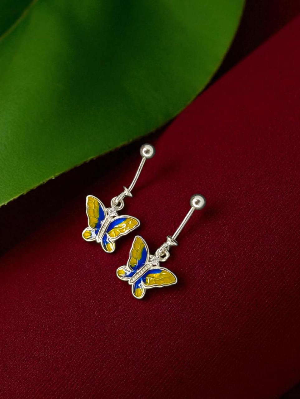 Silver Ball Butterfly Bugadi Earrings