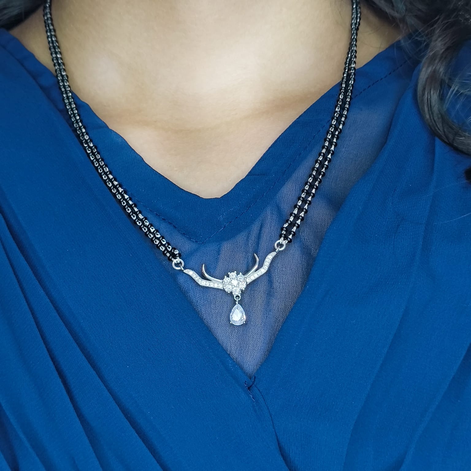 Single Drop Stone Silver Mangalsutra