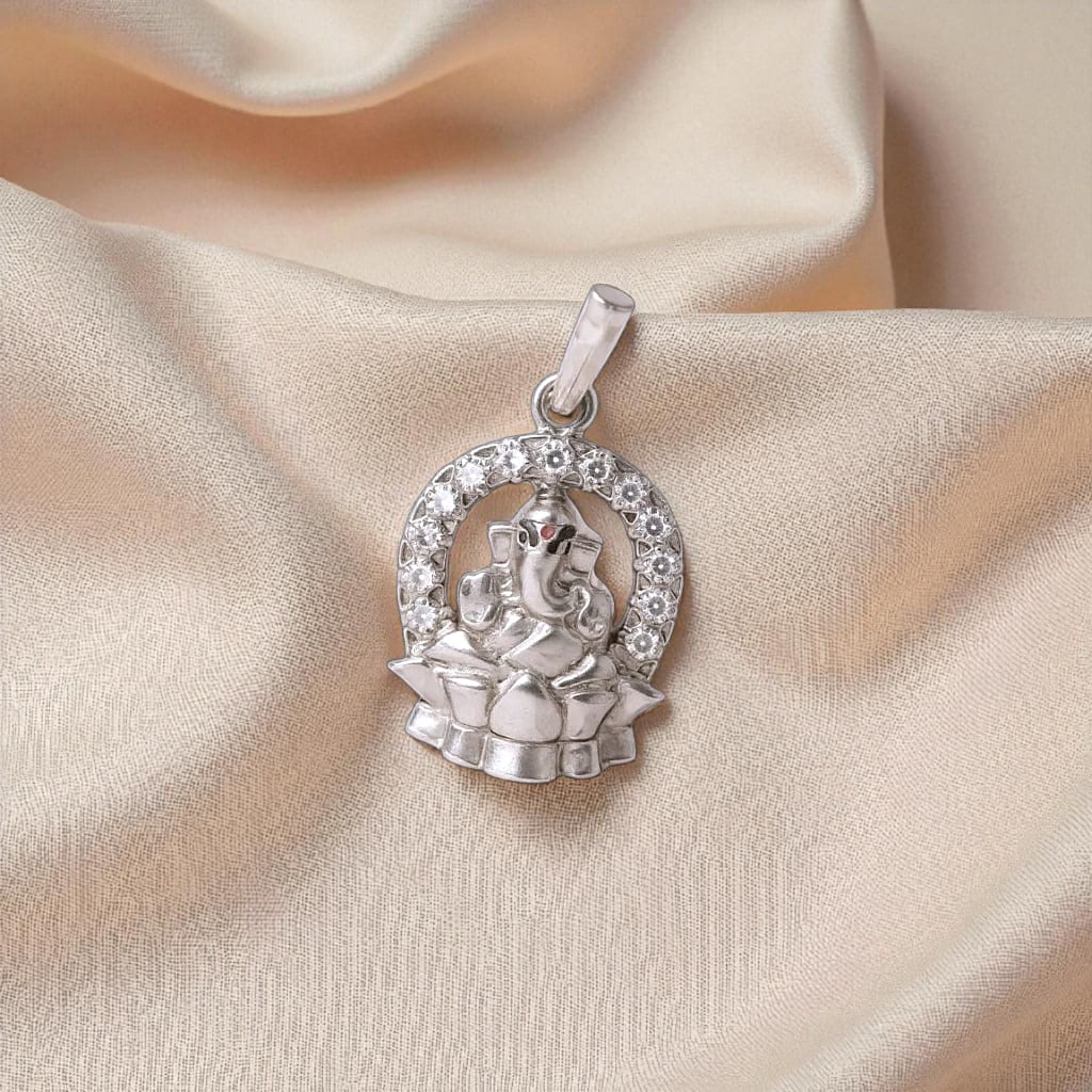 Ganesha Lotus Pendant With Stone - 925 Silver