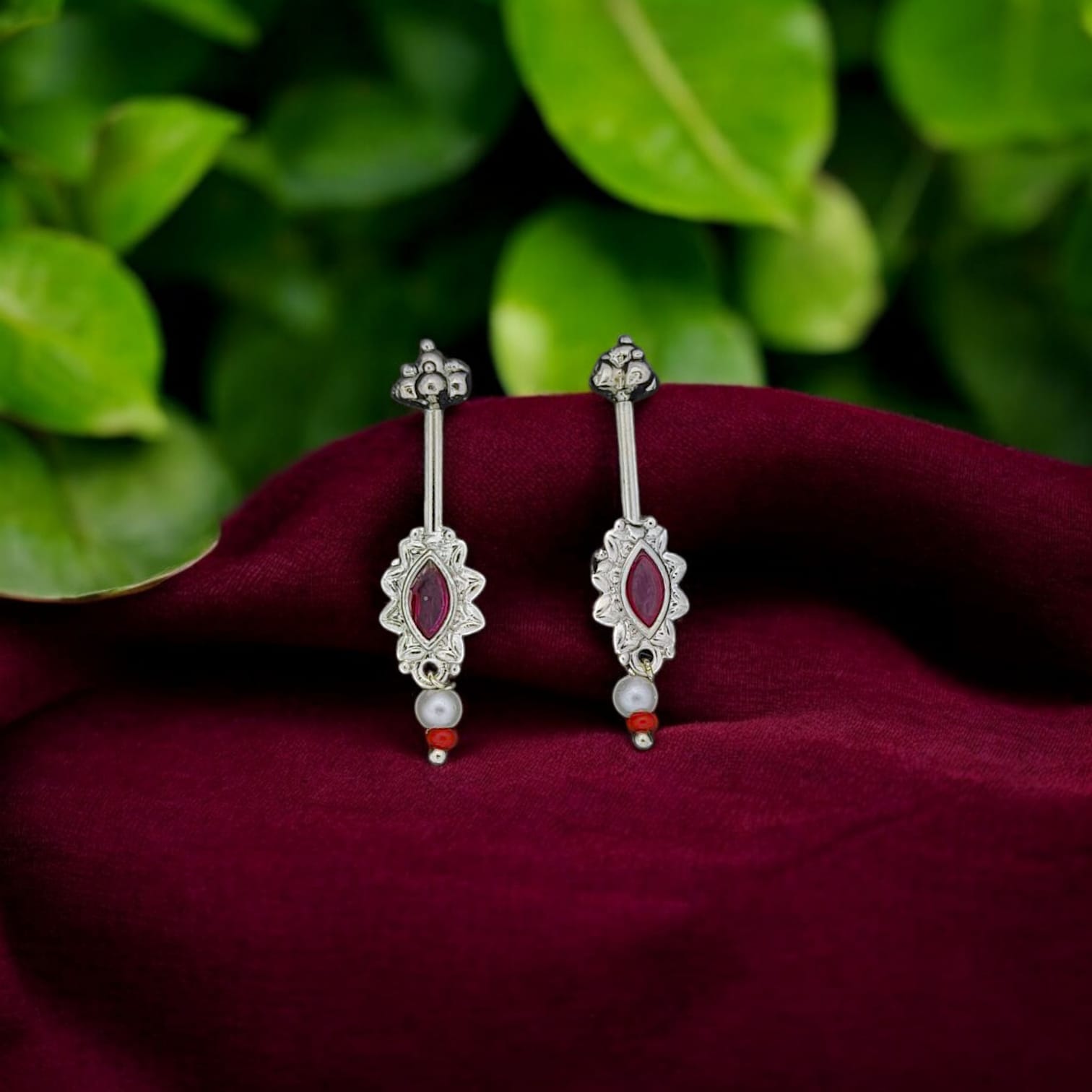 Silver Red Diamond Bugadi Earring