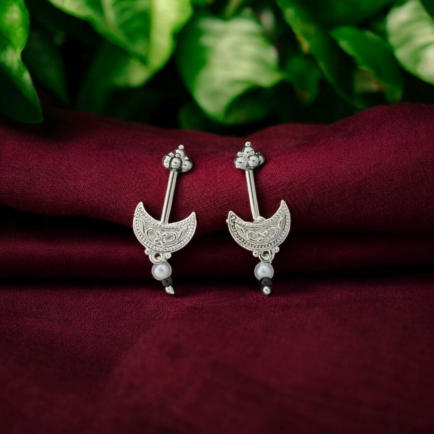 Silver Half Moon Bugadi Earring