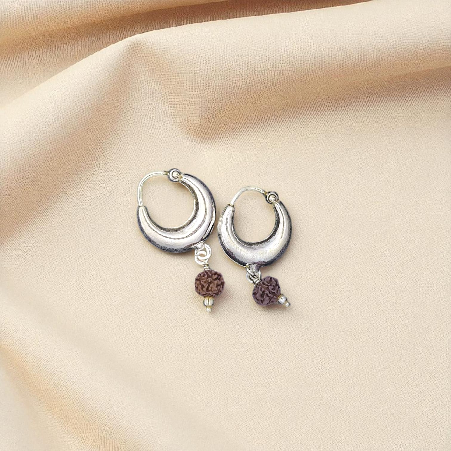 Silver Rudrakasha Round Bali pair-  925 Silver