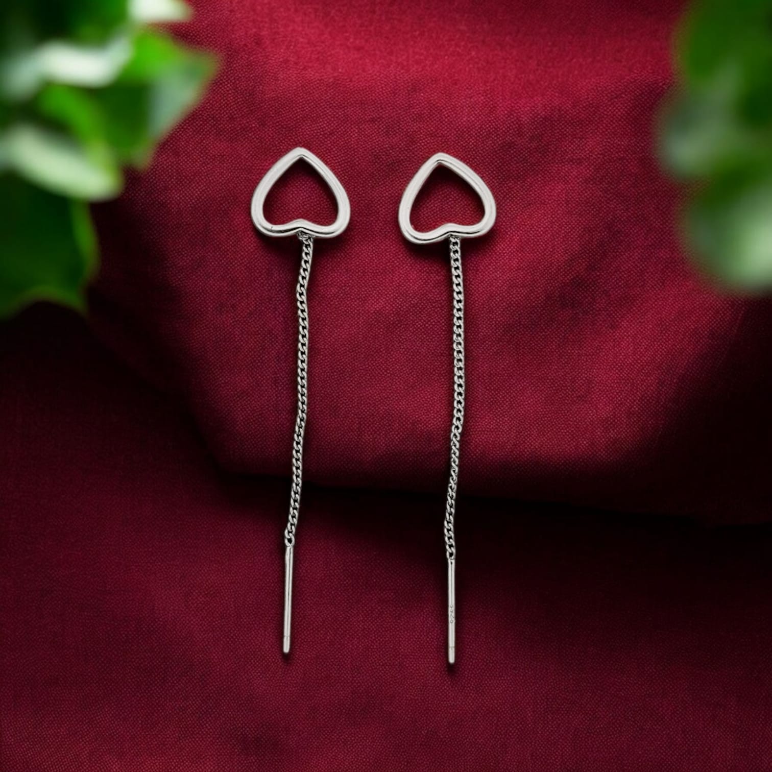 Heart Shape Sui Dhaga Earring - 925 Silvers