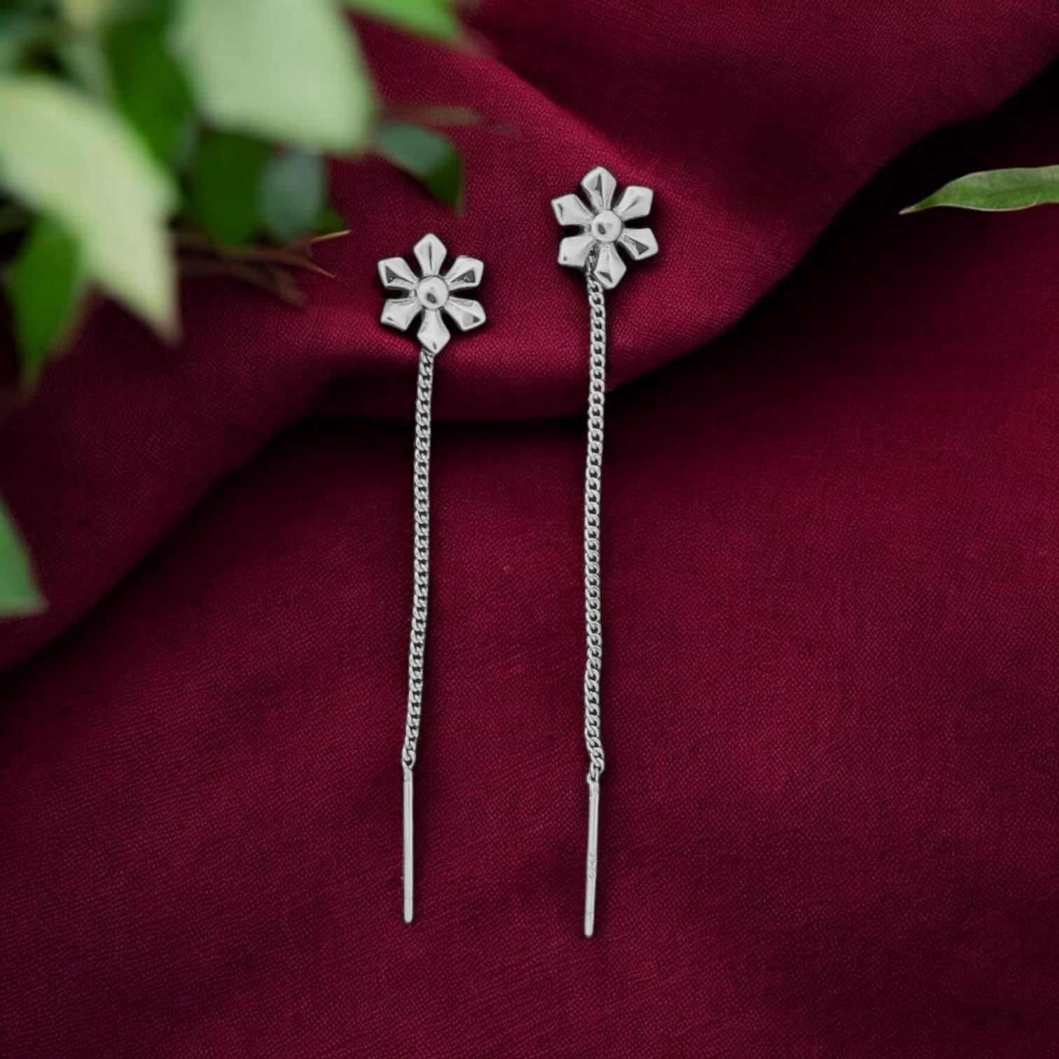 Flower Shape Sui Dhaga Earring - 925 Silvers