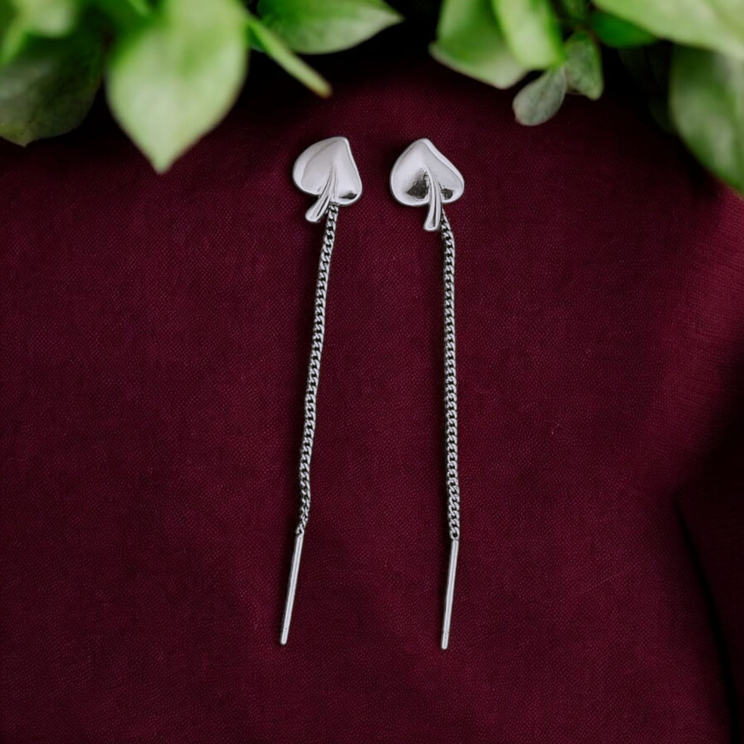 Leaf Shape Sui Dhaga Earring - 925 Silvers