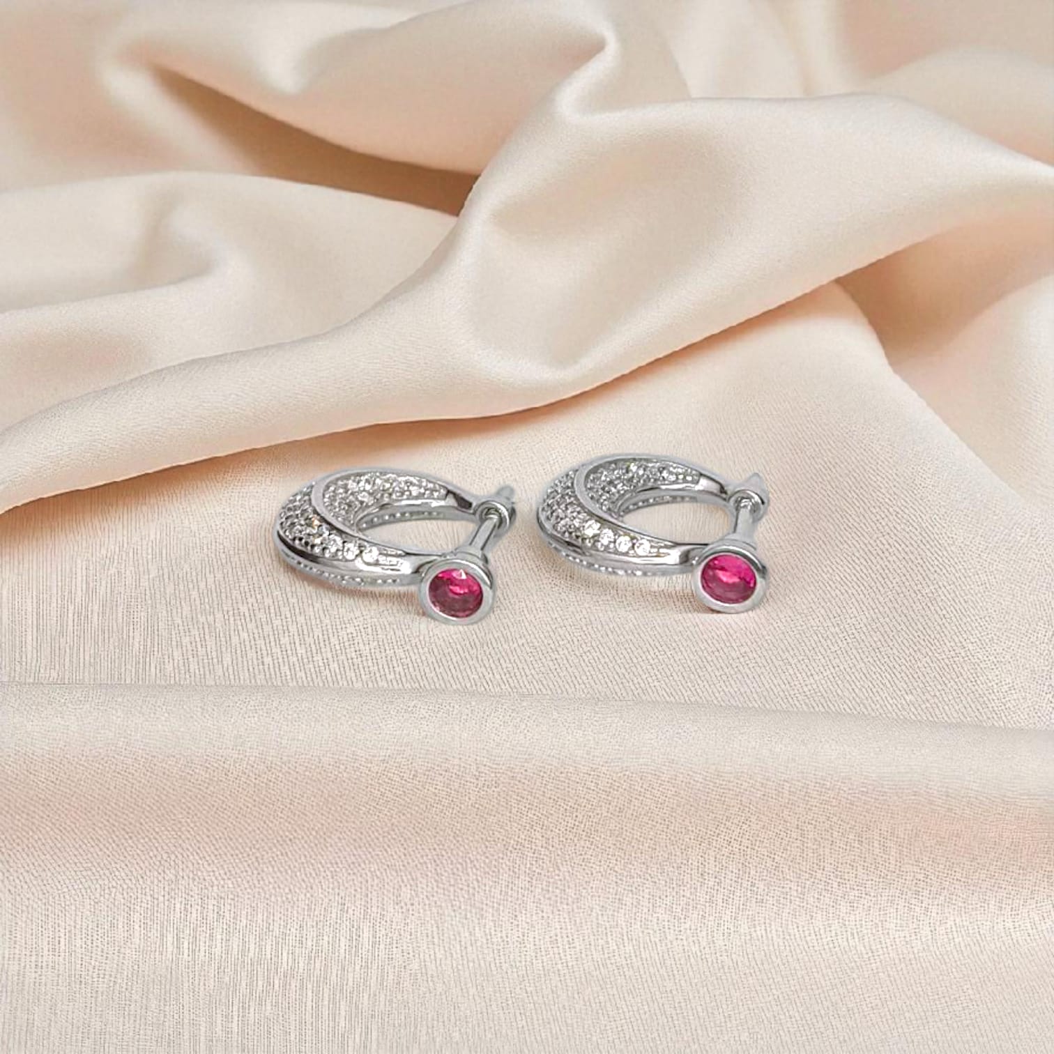 Red Stud Rajwadi Bali /Hoop earring - 925 Silver