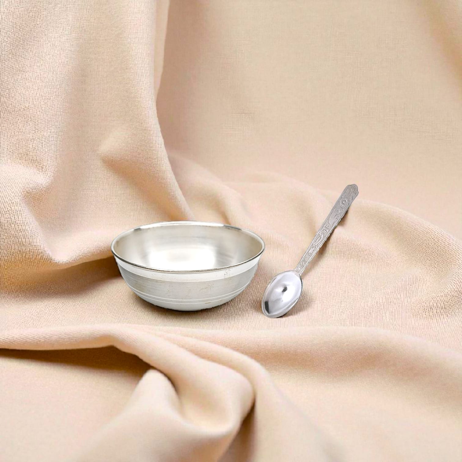 Silver Small Bowl With Spoon