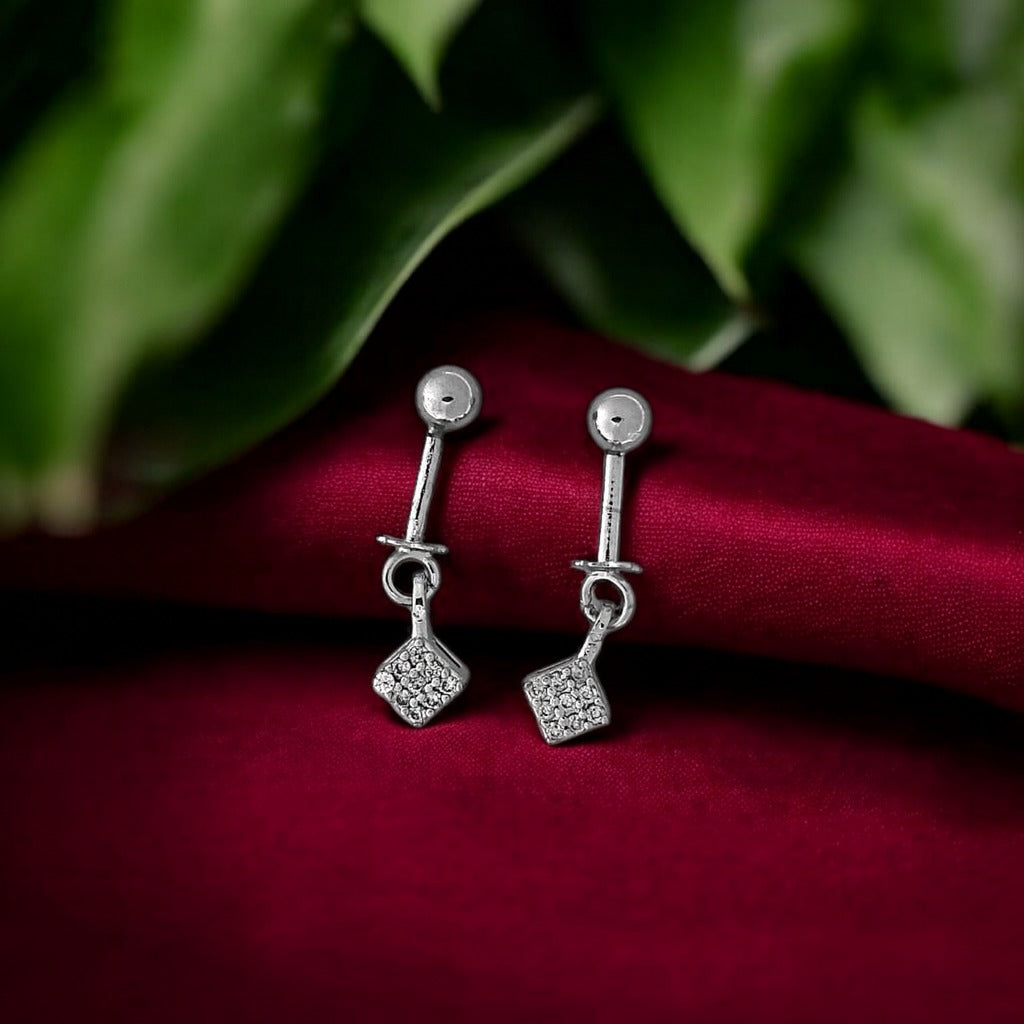 Silver Kite Shape Diamond Bugadi Earrings