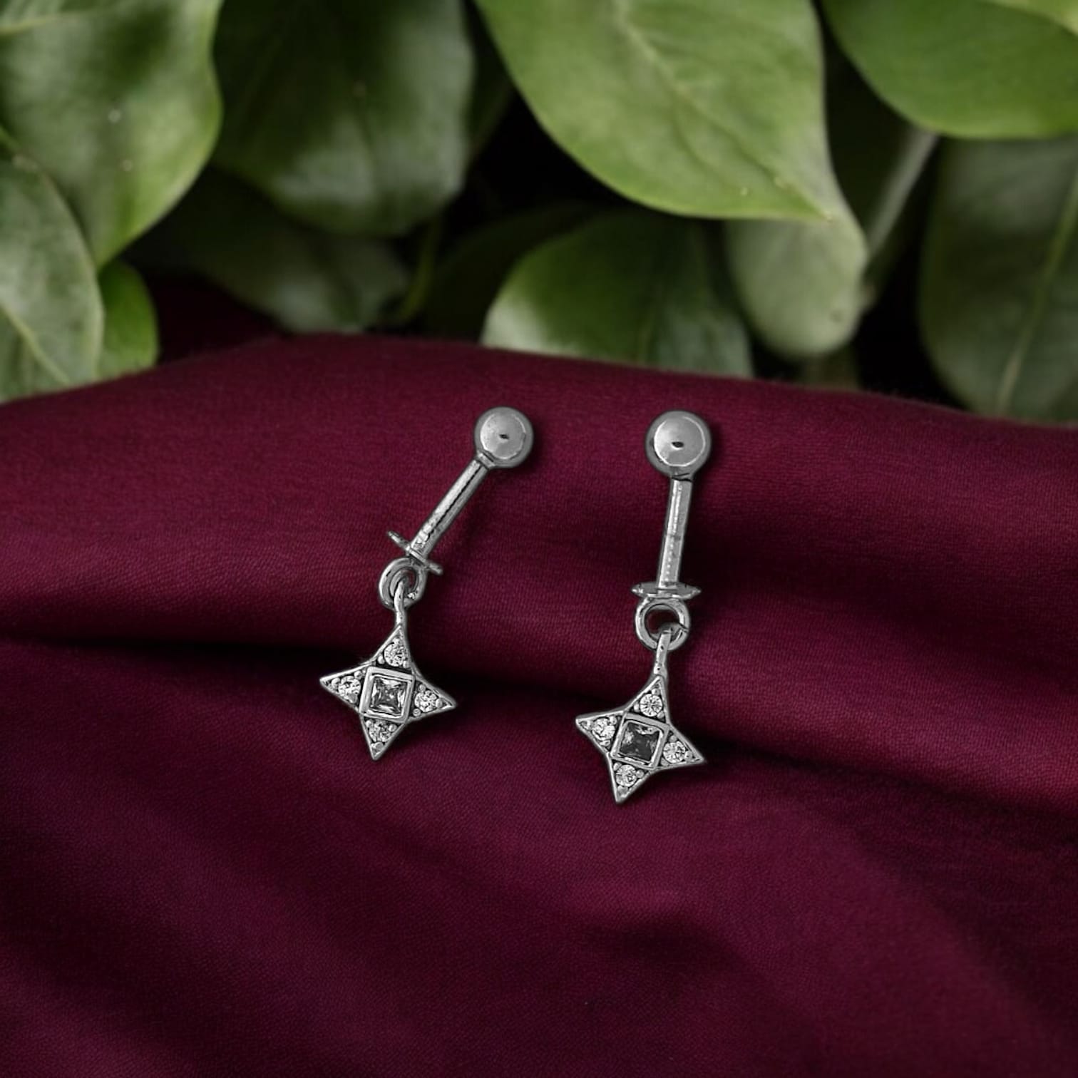 Silver Star Crystal Bugadi Earrings