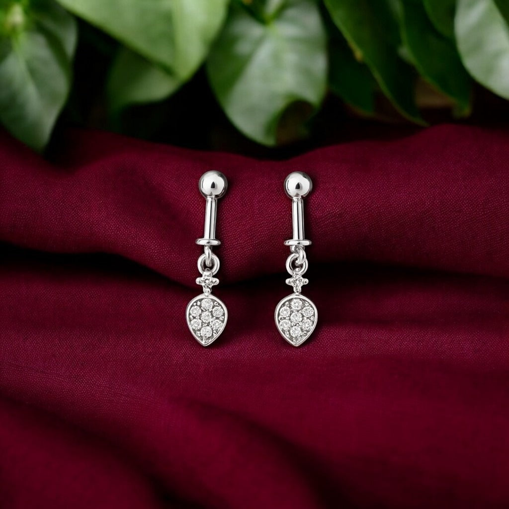 Silver Oval Diamond Bugadi Earrings pair