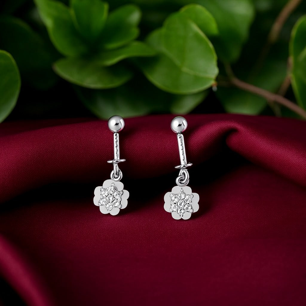 Silver Flower Diamond Bugadi Earrings