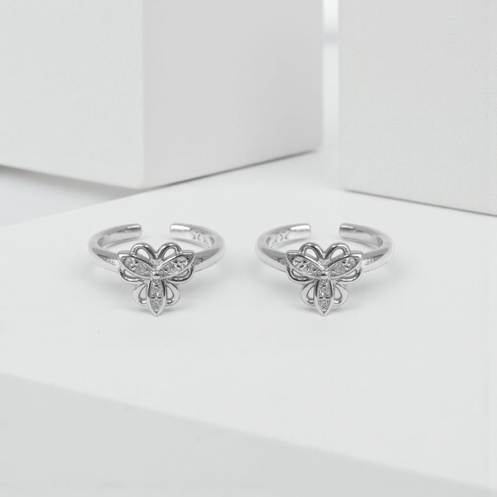 Fancy Flower zircon Toe RIng of Pair-925 Silver