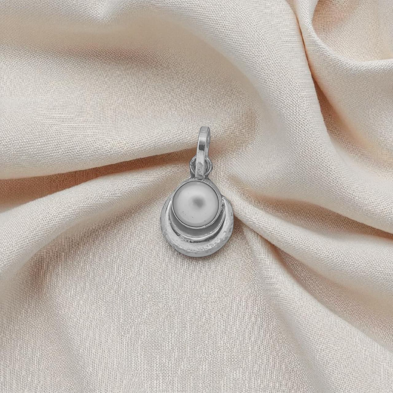 Silver Pearl Moon Shaped Pendant