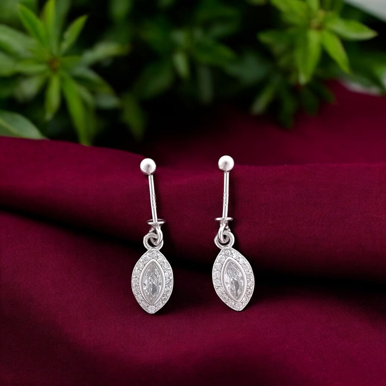 Silver Fancy Oval Diamond Bugadi Earrings