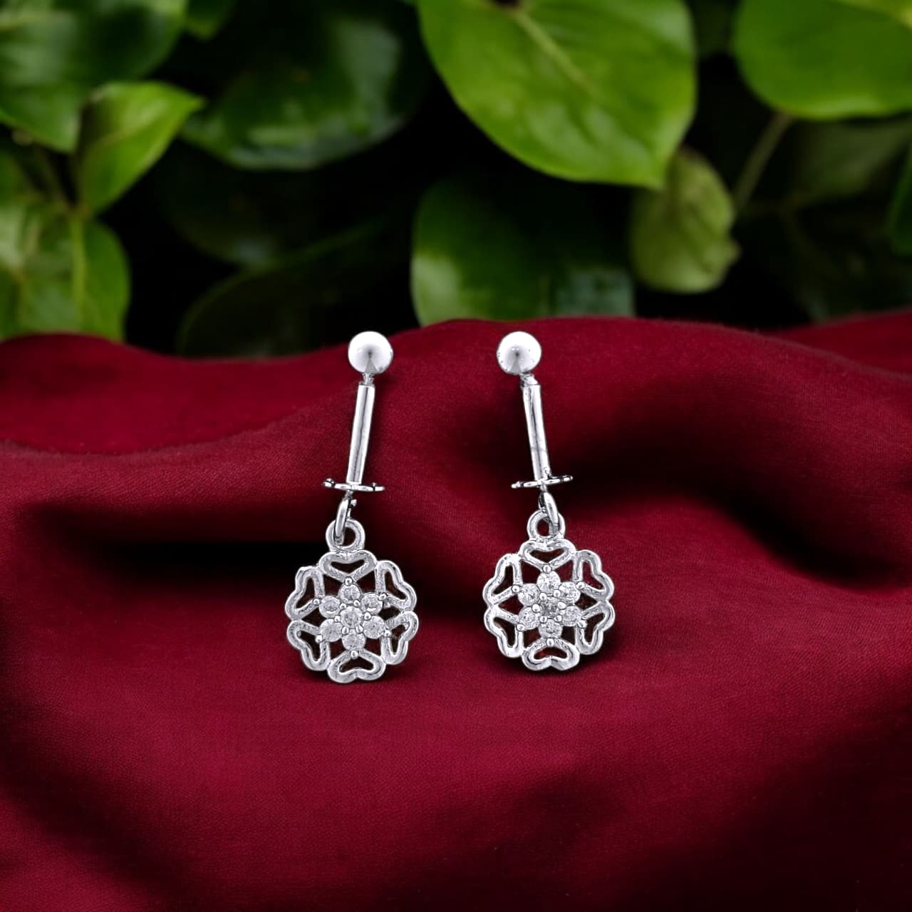 Silver Fancy Circular Stone Bugadi Earrings