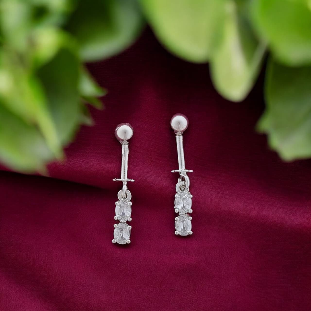 Silver White Diamond Hanging Bugadi Earrings