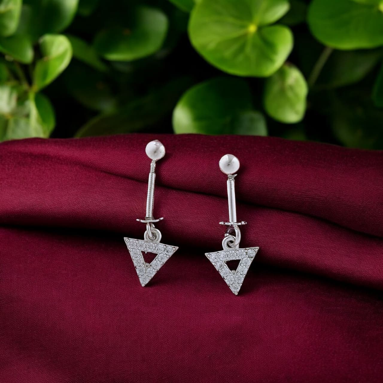 Silver Tringular Bugadi Earrings
