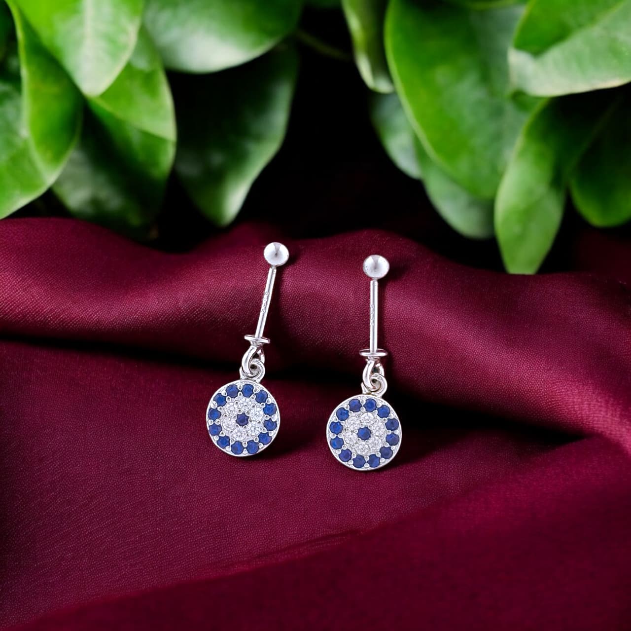 Silver Evil Eye Cz Bugadi Earrings