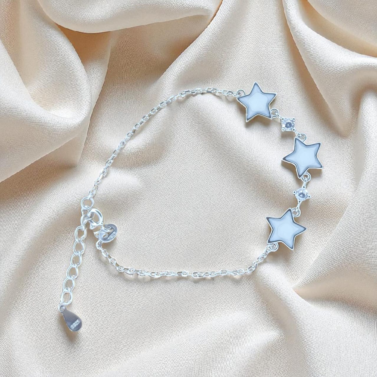 Tri White Stars Silver Bracelet For Women