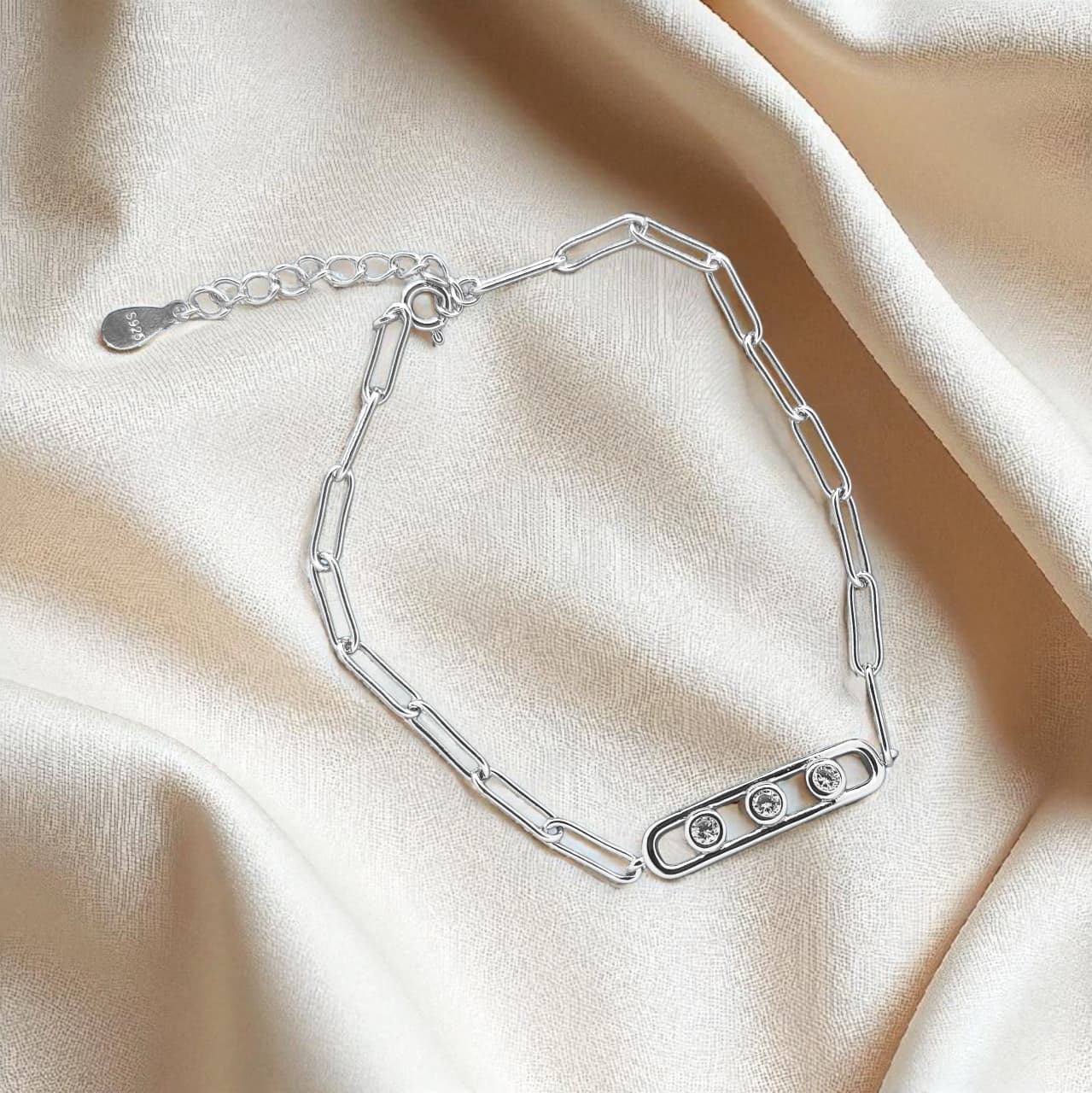 Triple Gleam Silver Diamond Bracelet For Women