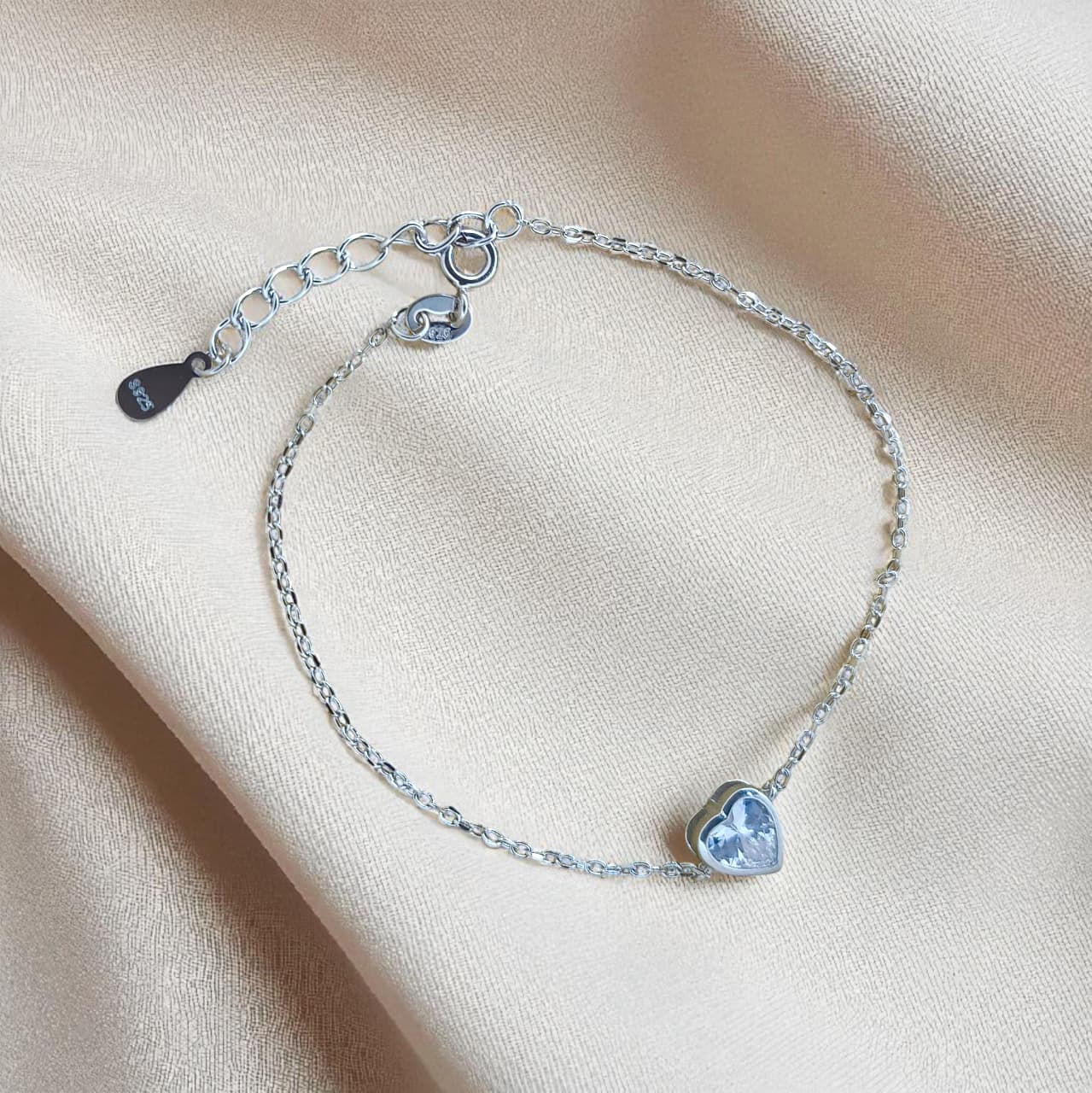 Heart Shape Diamond Silver Bracelet For Women