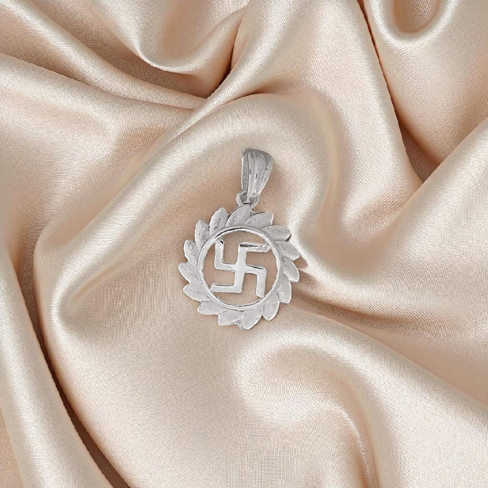 Silver Swastik Sunflower Pendant