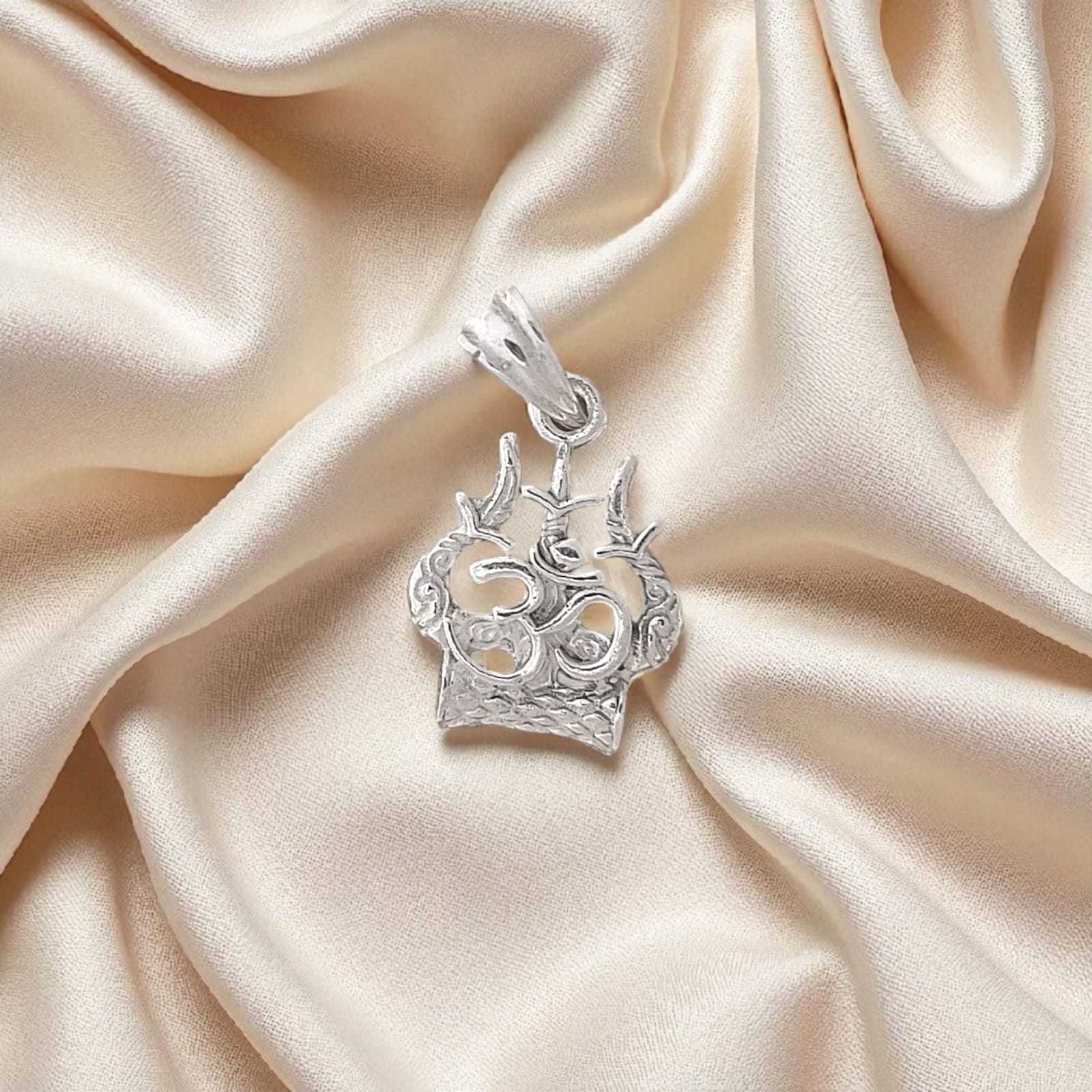 Silver Trishul Trident OM Pendant